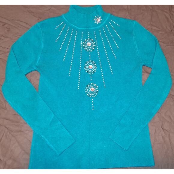 Teal Blue Embellished Turtleneck Sweater – Size 29 (Fitted) - Picture 1 of 3